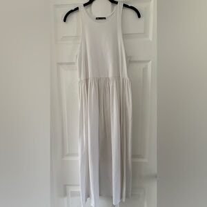 Women’s Zara White Cotton Flowy Tier Causal Midi Dress